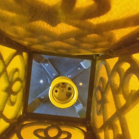 Vintage Spanish Revival Style Metal Ceiling Light with Acrylic/Plastic Panels - Picture 11 of 15